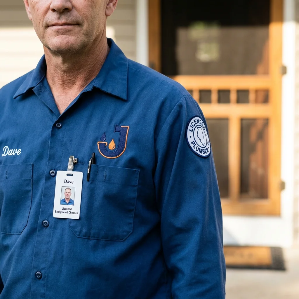 Licensed plumber showing ID badge in Oklahoma City, OK