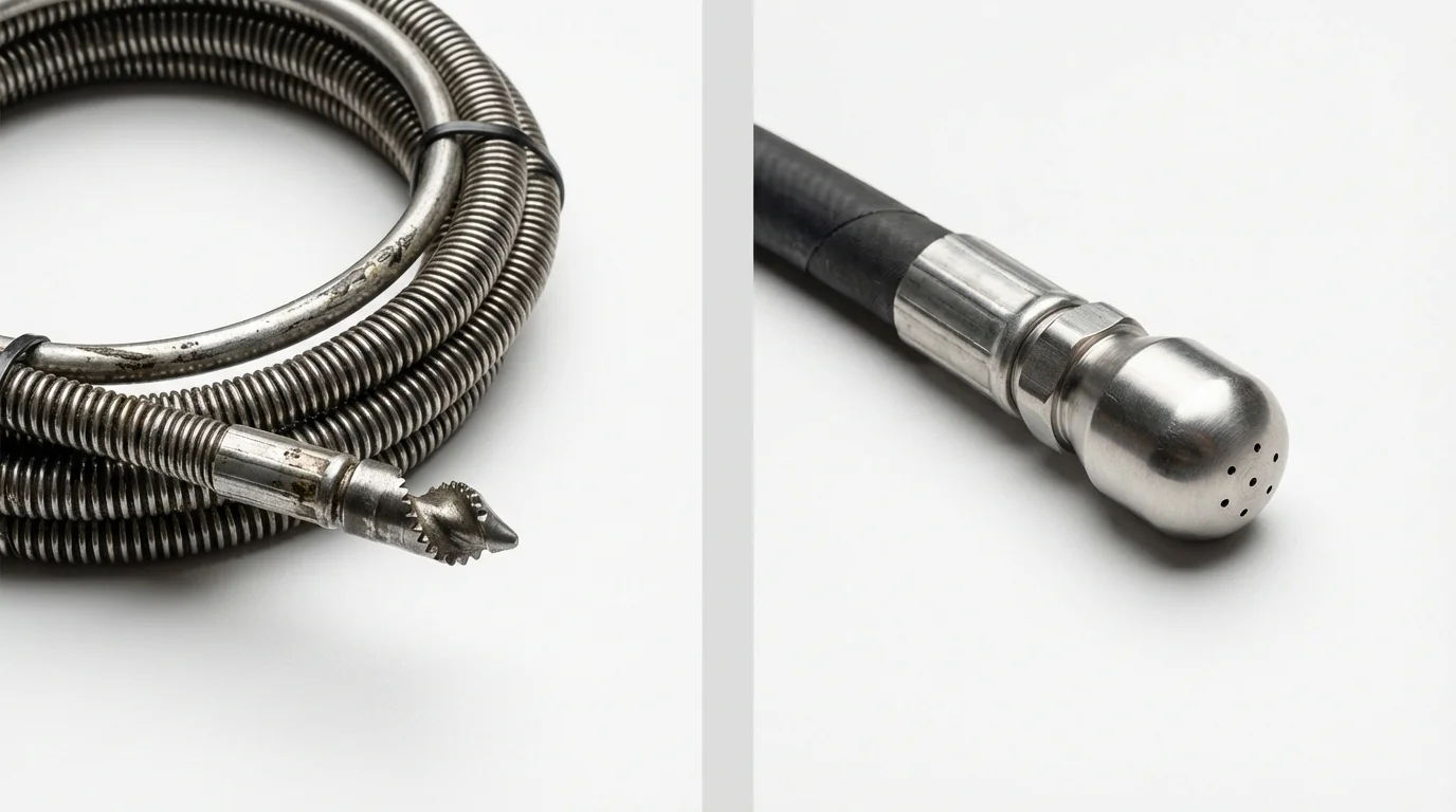 Drain snake cable and hydro jetting nozzle used for drain cleaning in Oklahoma City, OK