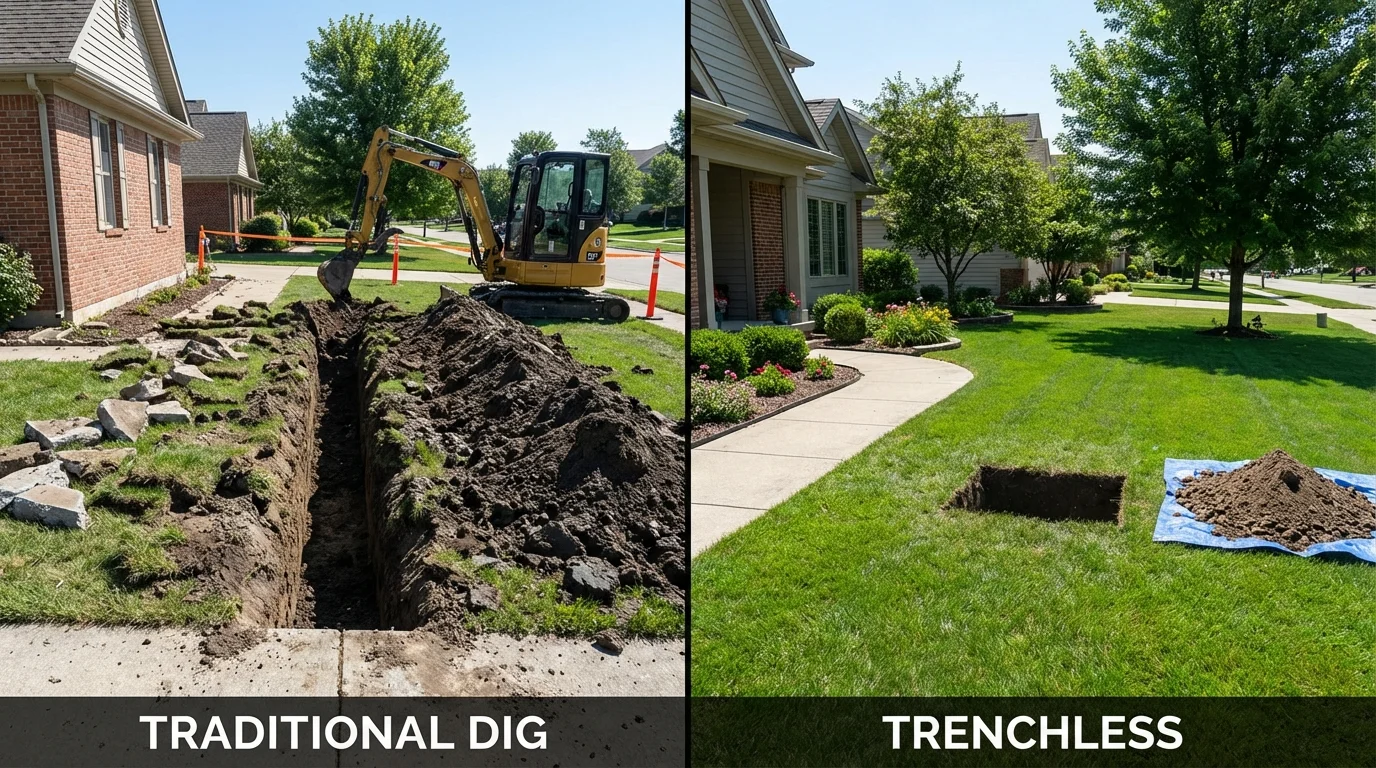 Trenchless sewer repair with minimal yard damage versus traditional excavation in Oklahoma City, OK
